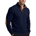 thumbnail image 4 of UDAUDU Men's Cable Knit Sweater Casual Stand Collar Vintage Sweatshirt Button Knitted Fall Winter Pullover with Elbow Patches Navy L, 4 of 6