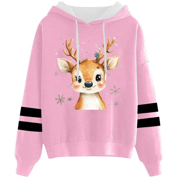 WILLBEST Sudadera Oversize para Mujer con Estampado Navideño Informal y Cordón Ajustable X-Grande