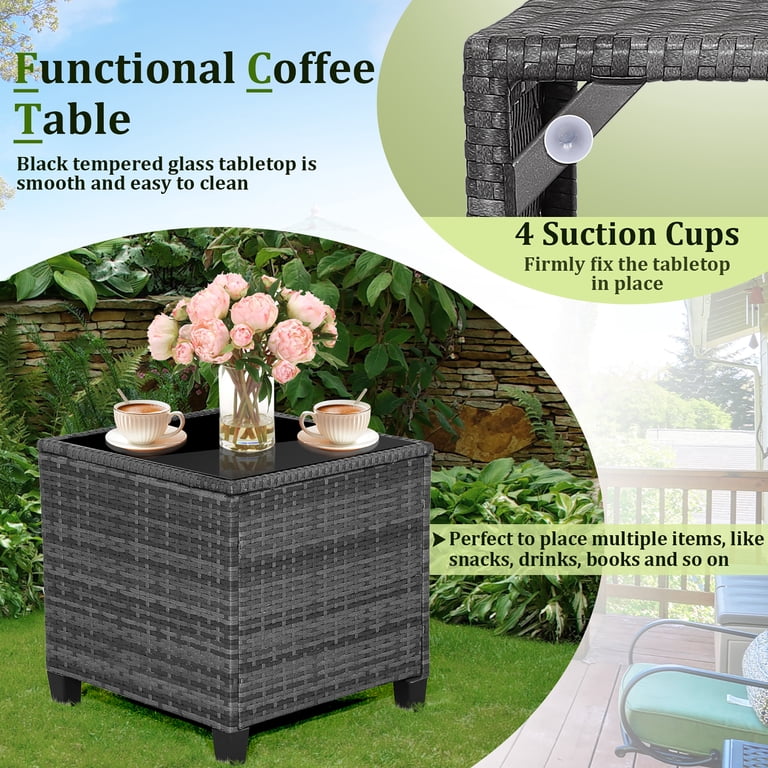 Gymax 3-Piece Patio Rattan Conversation Set, Gray Cushions photo 7