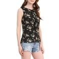 thumbnail image 4 of INSPIRAR CHIC Blusa sin mangas de gasa con volantes y estampado floral M Negro, 4 of 6