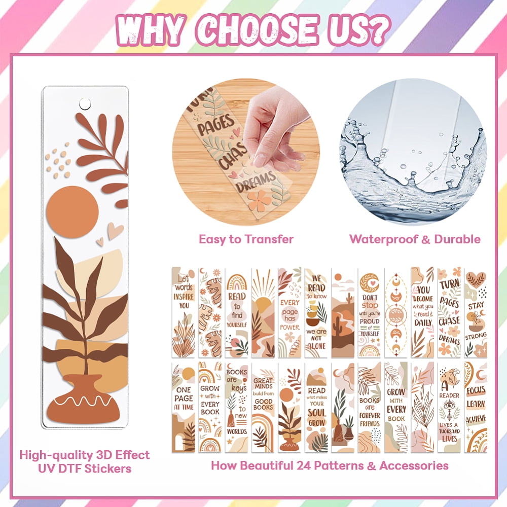 121pcs Books and Flower UV DTF Bookmark Making Kit Acrylic Carft
