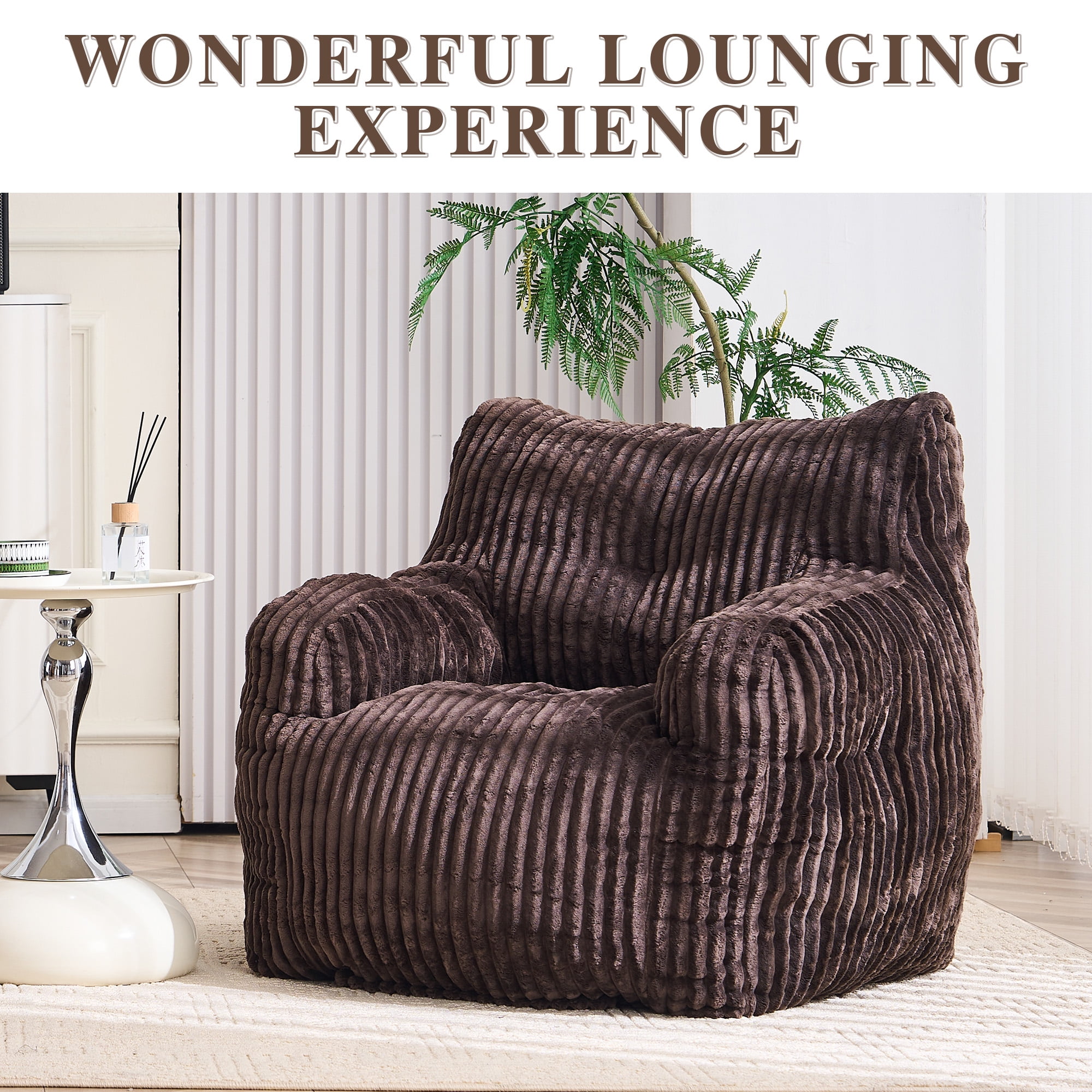 Bean Bag Chair with Filling BeanBag for Adults with Armrest Comfy Corduroy Fabric Lounge Lazy Floor Chair with Memory Foam Filler Fluffy Bean Bag for Dorm Living Room Bedroom Brown
