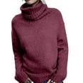 thumbnail image 3 of Women Oversized High Neck Pullover Sweater Cable Knit Long Sleeve Sweater Tops Wine Red XL, 3 of 9
