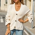 thumbnail image 3 of Women's Knit Cardigan Sweater Long Sleeve Split Button Down Cardigans with Pockets Oversized Chunky Sweater Coats Beige, M, 3 of 7
