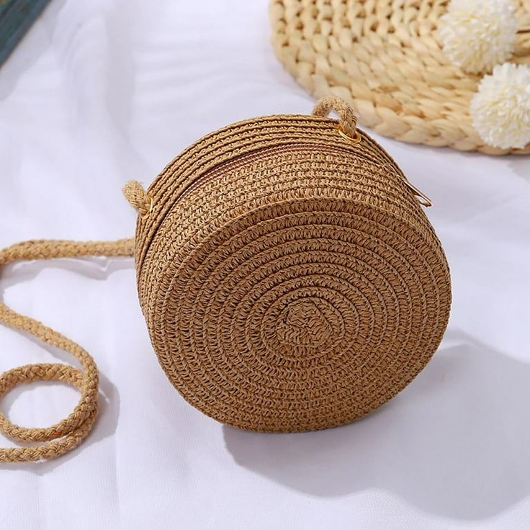 Kid Children Women Girl Rattan Woven Handbag Shell Shape Straw Bag Straw Handbag Summer Beach Bag Shoulder Bags YELLOW