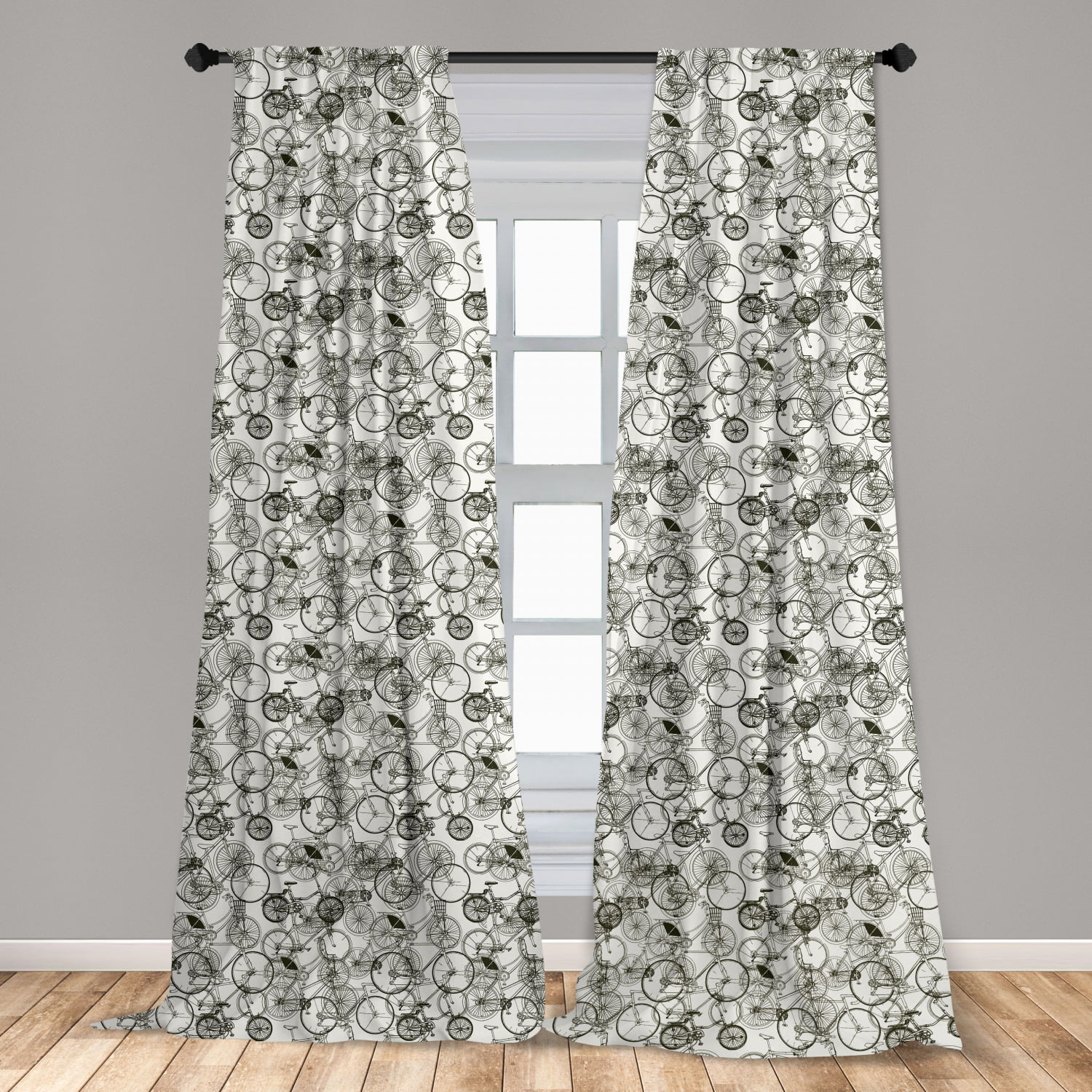 Sketchy Curtains Vintage Retro Bicycle Window Drapes 2 Panel Set 108x108 Inch 