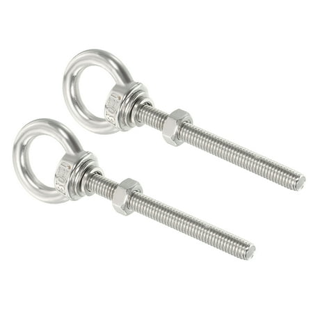 

M8x60 5/16 x1.97 Stainless Steel Eye Bolts Threaded Screw Eyebolt Shoulder Ring with Nuts Washers 2 Set