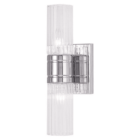 

Bathroom Vanity 2 Light With Hand Crafted Clear Fluted Glass Chrome size 11.5 in 120 Watts - World of Crystal