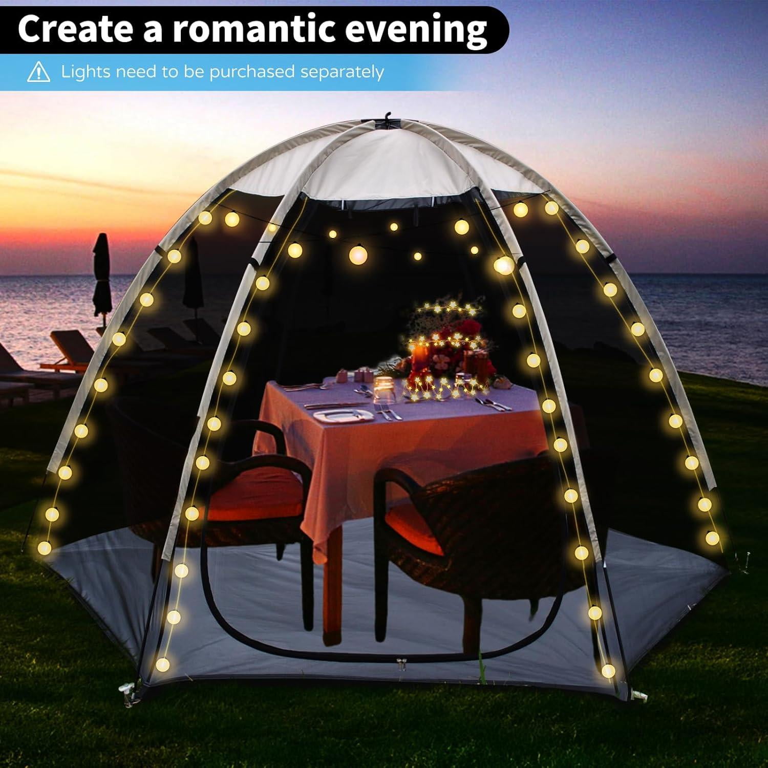 Screen House Room-Camping Tent-Outdoor Canopy- Porosity -Sun Shade Hexagon Shelter Mesh Walls Not Waterproof 8'x7' (Beige (with Floor mat)) (Beige)