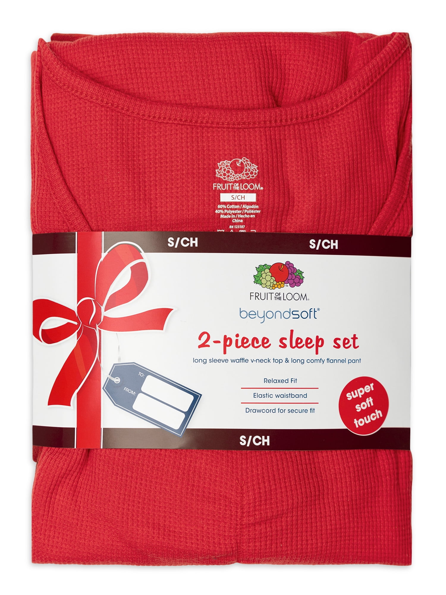 Fruit of the Loom Women's Beyond Soft Long Sleeve Waffle Top and Flannel Bottom Pajama Set, Sizes S-4X