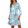 thumbnail image 5 of Christmas Dresses for Women Women's Christmas Printed Fashionable V-neck Button Seven Part Cuff Pocket Dress for Holiday Party,Sky Blue,XL, 5 of 5
