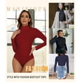 thumbnail image 5 of MANIFIQUE 3-Packs Women's Long Sleeve Bodysuit Mock Turtleneck Soft Slim Fit Tops Jumpsuit, 5 of 6