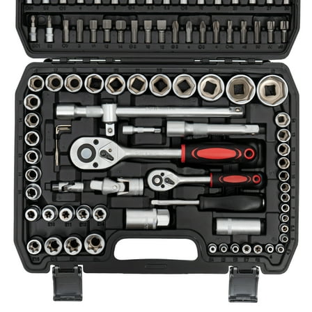 Toolven Ratchet Wrench Mechanics Tools Kit Metric 1 4 And 1 2 Drive Socket Set 108Pcs US