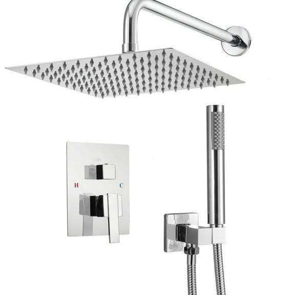 KFFKFF Shower Faucet Set with 10-Inch Rain Shower Head and Handheld Spray, Wall-Mounted Bathroom Fixtures with Brass Valve and Trim Kit, Silver Chrome
