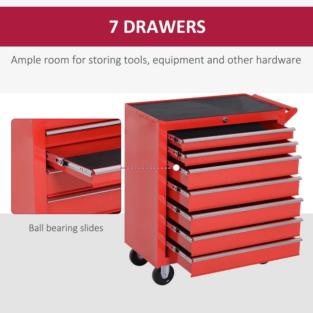 Armoire à outils avec roulettes HomCom 2-en-1 rouge 6 tiroirs 42 1/2 x 24  1/4 po E2-0007