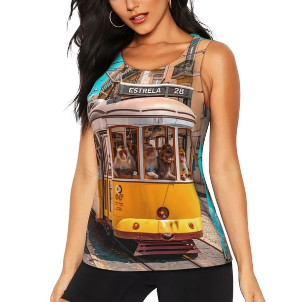 Fotbe Modern Urban Monkey Blusas Sin Mangas para Mujer – Estilo Casual, Corte Suelto, Slim-Fit, Cuello Redondo Deportivo, Tops de Verano para Gimnasio y Yoga-Medium