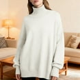 thumbnail image 2 of Pulls pour Femmes Décontractés Amples Couleur Unie Col Roulé Manches Longues Tricot Mode Automne, 2 of 4