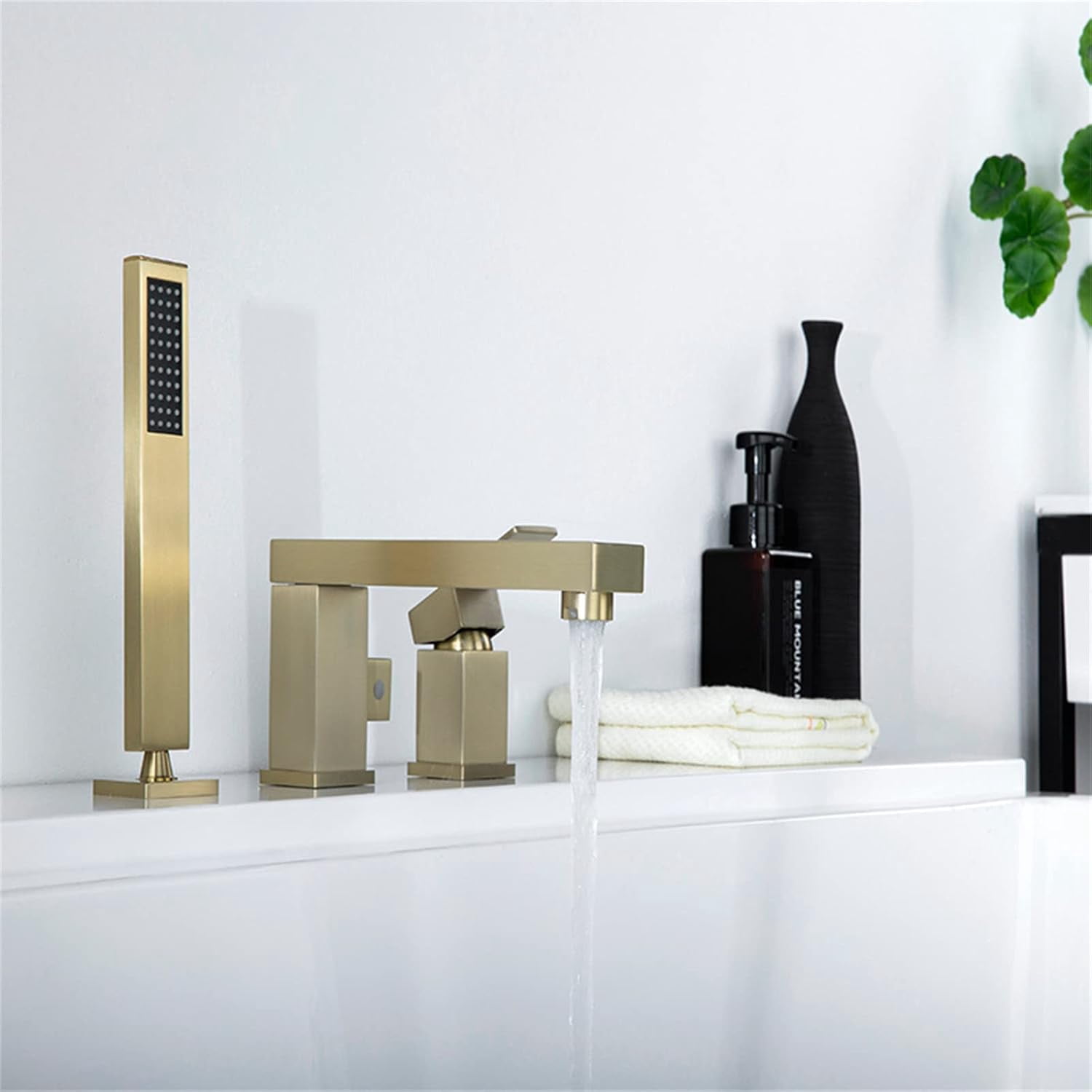 Bathtub Faucet, Deck Mounted Brass Shower Tub Faucet Hot and Cold Water Mixer Bath Faucet with Handheld Shower
