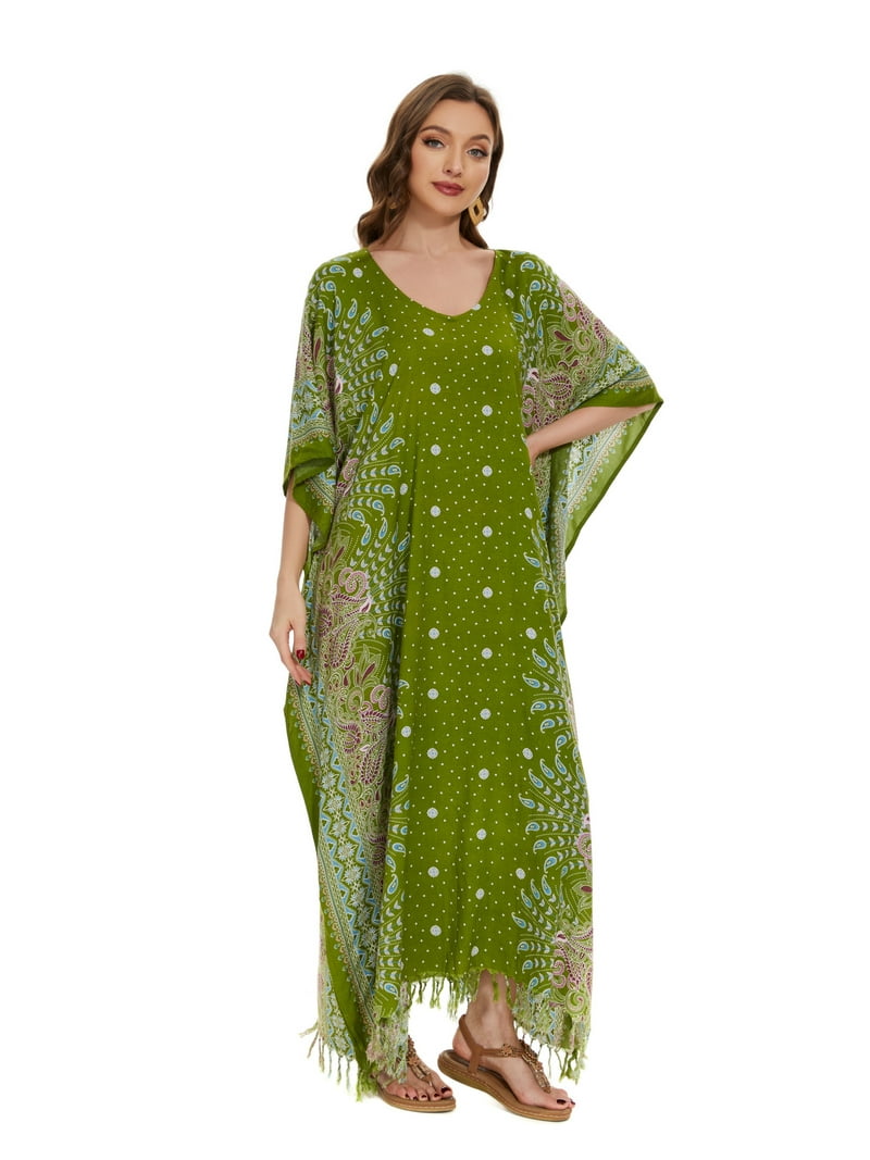 Beautybatik Olive Boho Flora Printed Women Plus Size Kaftan Kimono  Loungewear Maxi Long Dress 4x - Walmart.com