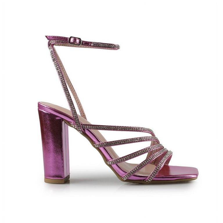 Top Moda Women's Shine Bright Rhinestone Strappy Heeled Evening Dress Sandals, Size: 9, Purple