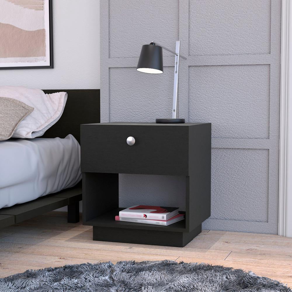 HomeRoots 518174 20 in. One Drawer Nightstand with Integrated Tech, Black
