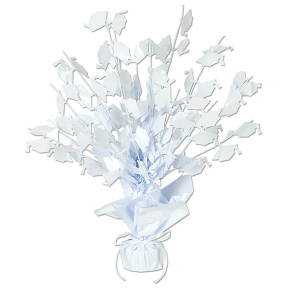 Beistle Club Pack of 12 White Foil Spray Graduate Cap Gleam 'N Burst Centerpieces 15"