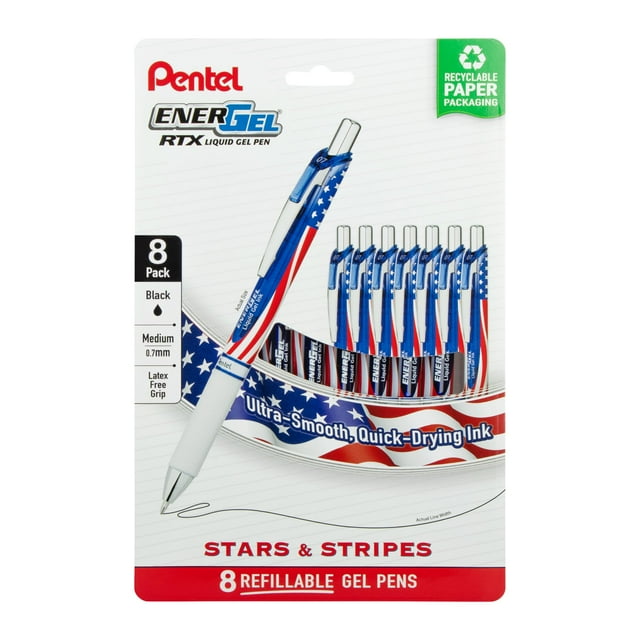 Bolígrafo Pentel EnerGel RTX de gel líquido retráctil de 0,7 mm, paquete de 8