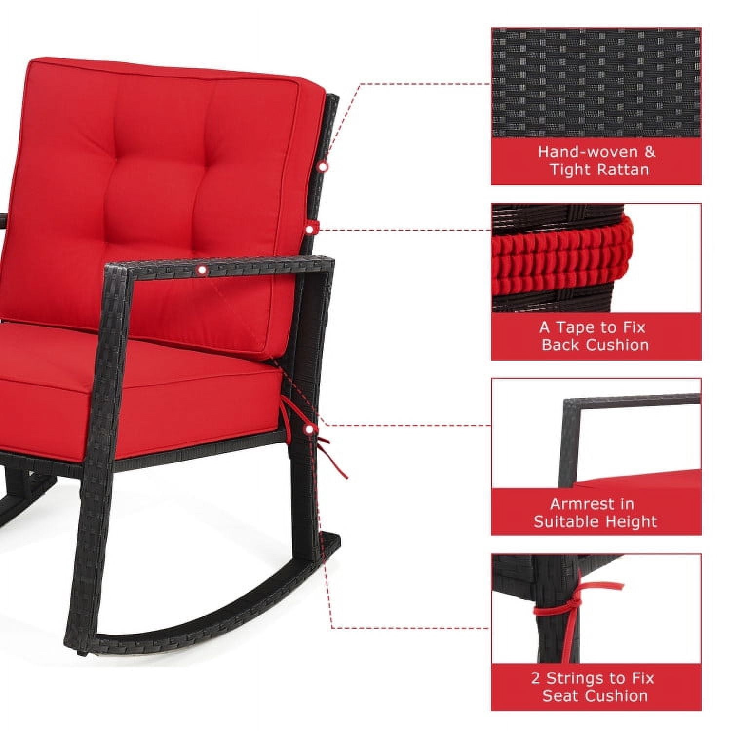 Barara King Rocking Chairs Outdoor, Patio Rattan Rocker Outdoor Glider Rocking Chair Cushion Lawn-Red, Patio Rocking Chairs