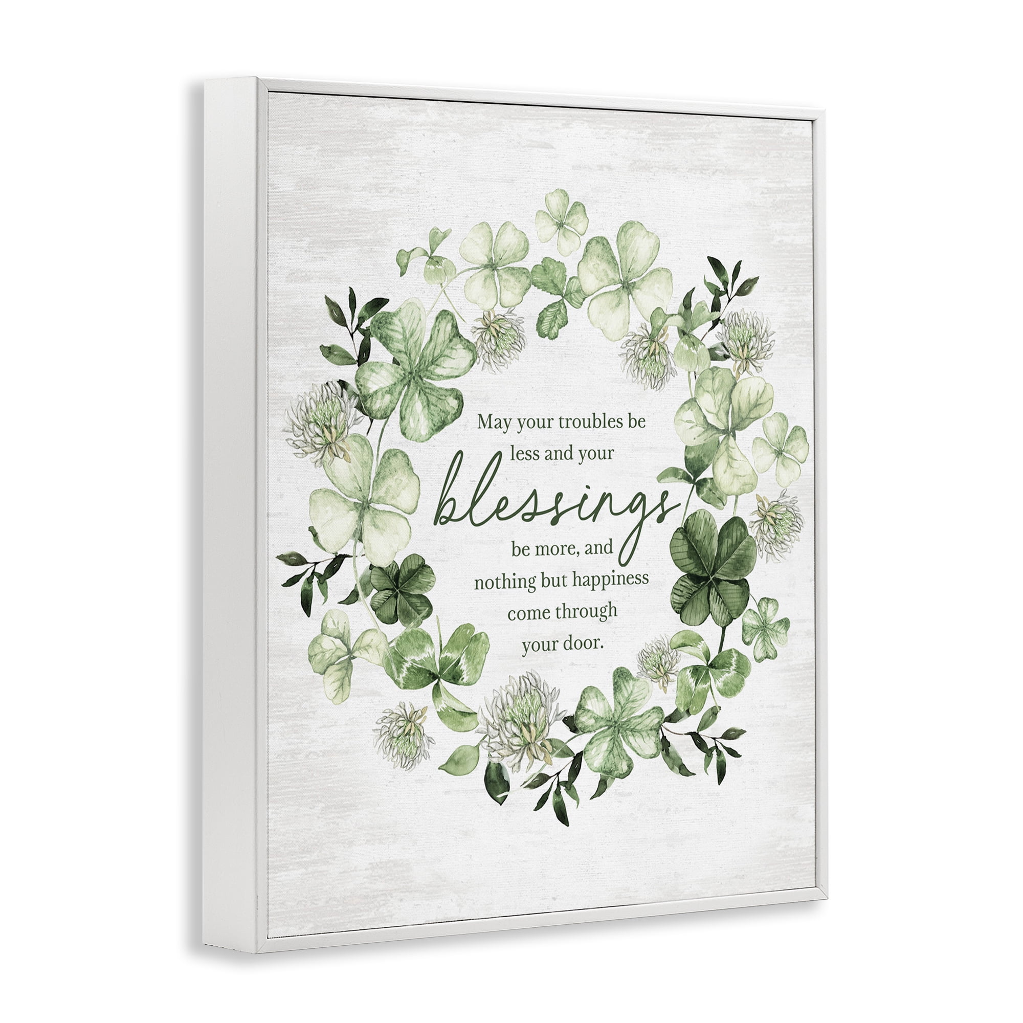 Stupell Industries Clover Wreath Blessing Botanical & Floral Painting White Framed Art Print Wall Art, 16 x 20