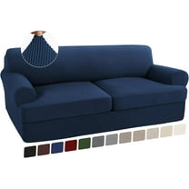 3 Piece T Cushion Sofa Slipcovers Sofa Cover for T Cushion Sofa Couches Stretch Couch Cover Furniture Covers with 2 Individual T Cushion Covers, Machine Washable (2 Cushion Sofa, Navy)