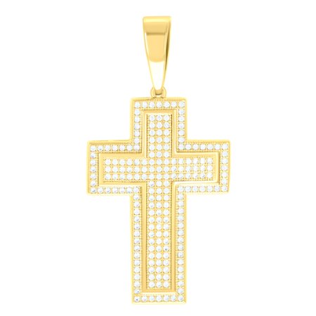 925 Sterling Silver Yellow-tone Unisex Cz Cross Religious Charm Pendant Pendant Necklace for Men Women