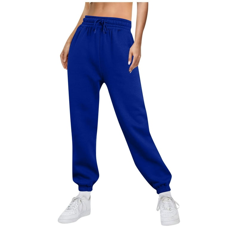 Susanny Petite Sweatpants for Women Elastic Ankle Cinch Bottom Drawstring  Straight Leg with Pockets High Waisted Ladies Sweatpants Fall Loose Jogger  Pants Tall Joggers Baggy Pants Blue 2XL 