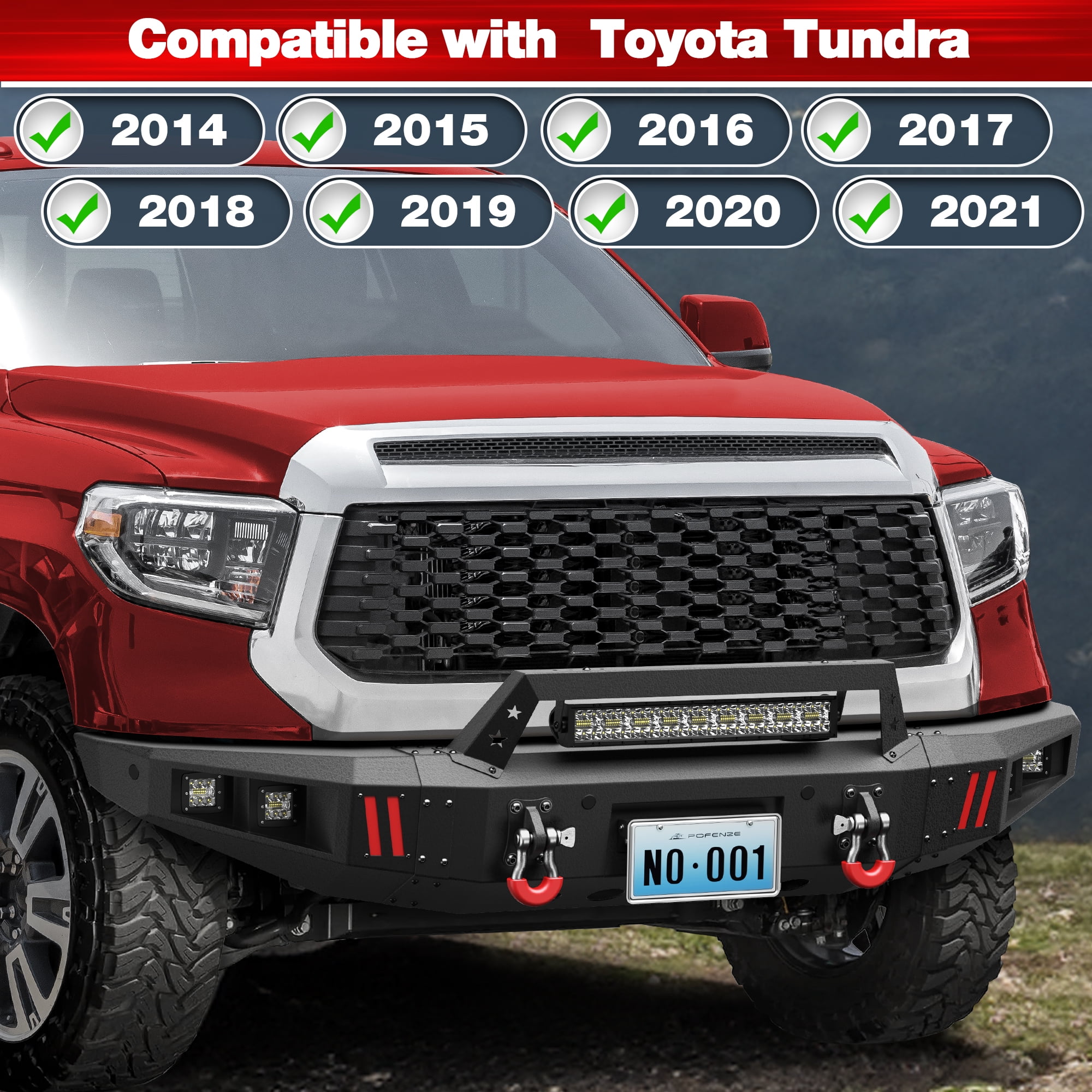 POFENZE Tundra Front Bumper Fit for 2014-2021 Toyota Tundra Full Width Pickup Truck Bumper Black with Winch Plate Lights and License Plate Bracket