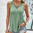 thumbnail image 2 of Summer Tank Tops for Women Cross V Neck Sleeveless Eyelet Shirts Casual Loose Fit Ladies Dressy Blouses Tunic Green, 2 of 5