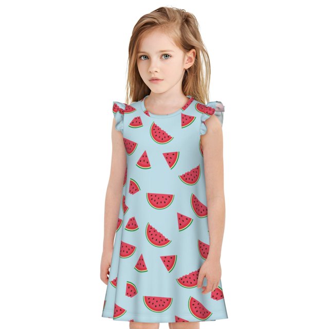 Fotbe Watermelon Vestido de Dormir para Niñas de 3 a 10 Años, Mangas Cortas, Estilo Princesa, Pijama Camisón con Mangas Voladas-Small