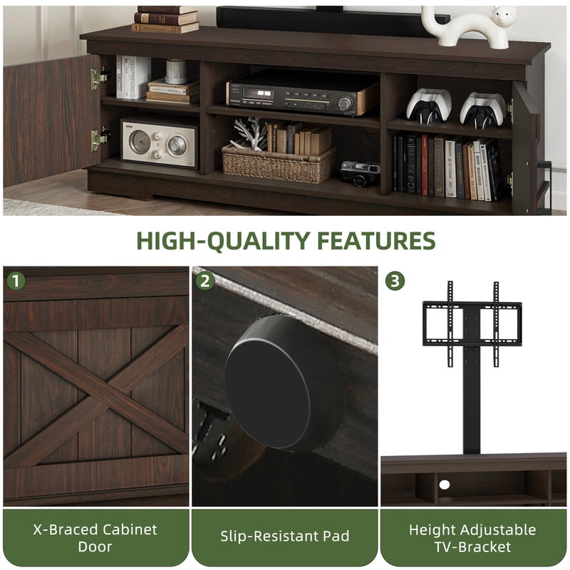 Uforic Farmhouse TV Stand with Mount for 60/65/70 inch TVs, Entertainment Center, Height Adjustable, Walnut