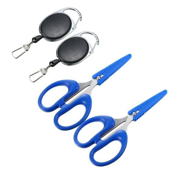Uxcell Fishing Scissors Stainless Steel Non-Slip Braided Serrated Edge Scissor with Quick Release Buckle,2 Pack Blue