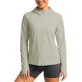 thumbnail image 2 of Hurxie Womens Athletic Jacket Hoodie Zip Up Cropped Lightweight Jackets UPF 50+ Sun Protection Long Sleeve Workout Shirt Beige,L, 2 of 7