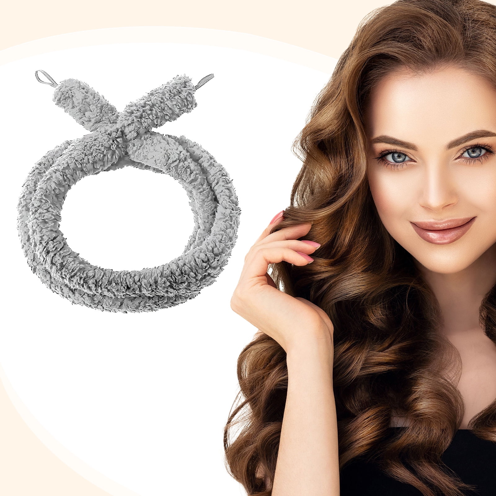 Satin Heatless Hair Curler, Lazy Natural Soft Wave DIY Heatless Curls for Sleep in Overnight, for All Hair Types, Grey