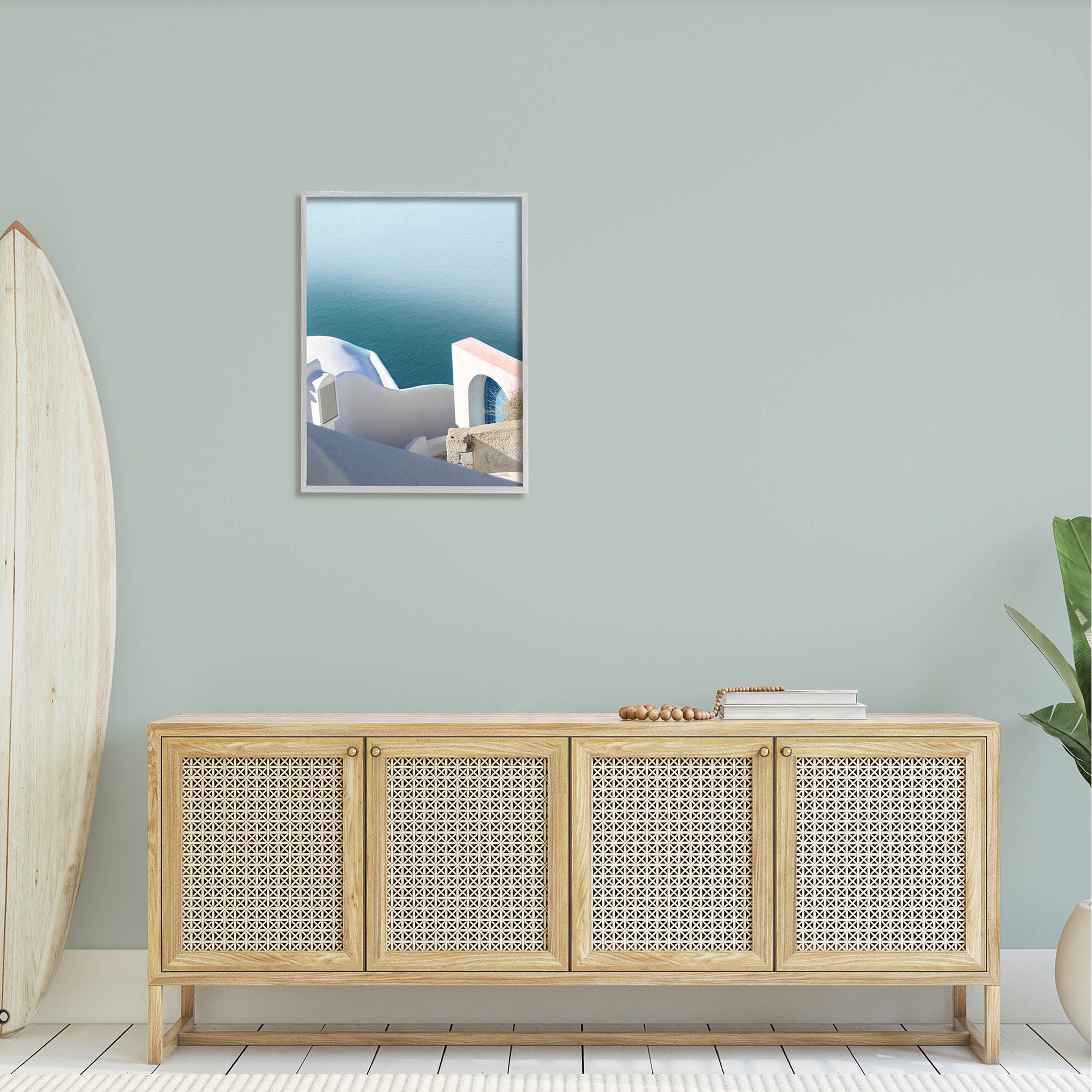 Stupell Industries Picturesque Santorini Coastal Building Photograph Gray Framed Art Print Wall Art, Design by Sara Zieve Miller