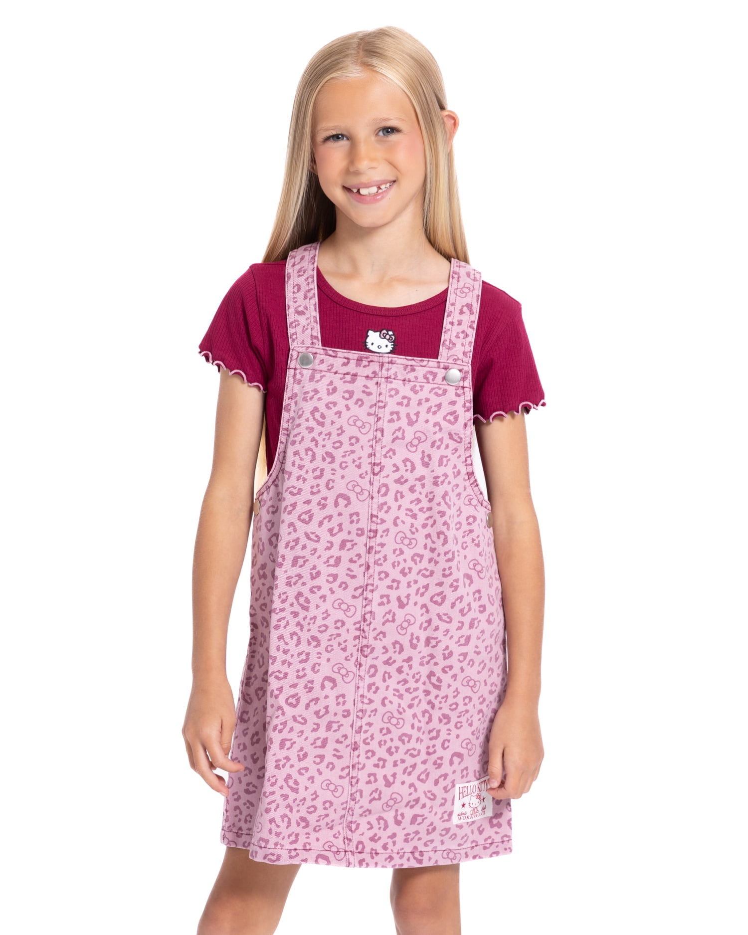 Hello Kitty Girls Graphic Ribbed Tee and Denim Jumper Dress Set, 2 Piece, Sizes 4-12