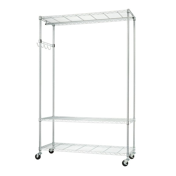 TRINITY EcoStorage 3-Tier Rolling Garment Rack | 48”W x 18”D x 75.5”H | Chrome