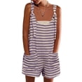 thumbnail image 2 of Women Summer Casual Sleeveless Romper Loose Striped Tied Shorts Overalls Jumpsuit with Pockets, 2 of 6