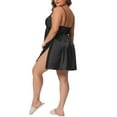thumbnail image 3 of Agnes Orinda Women's Plus Size Valentines Day Satin Camisole Deep V Neck Side Slit Lace Sleepshirts 2X Black, 3 of 6