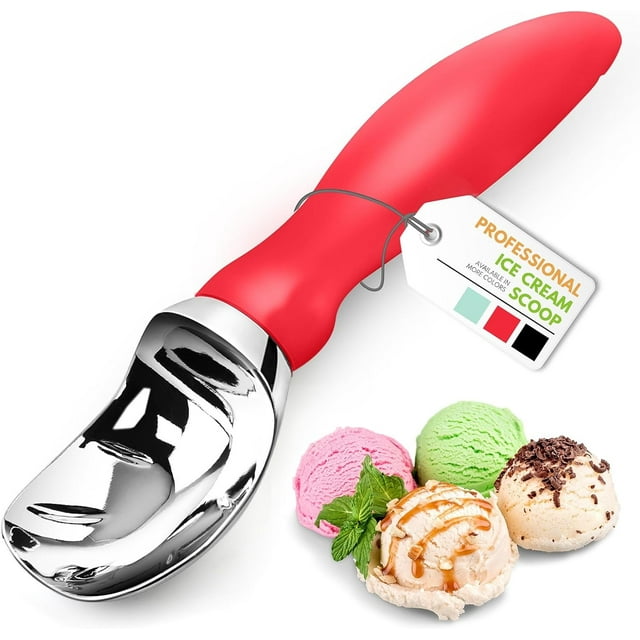 Cuchara para helado resistente, forma perfecta, de acero inoxidable, para servir helado duro, cuchara grande para sándwich con mango de goma antideslizante, cucharas para masa de galletas, melón,