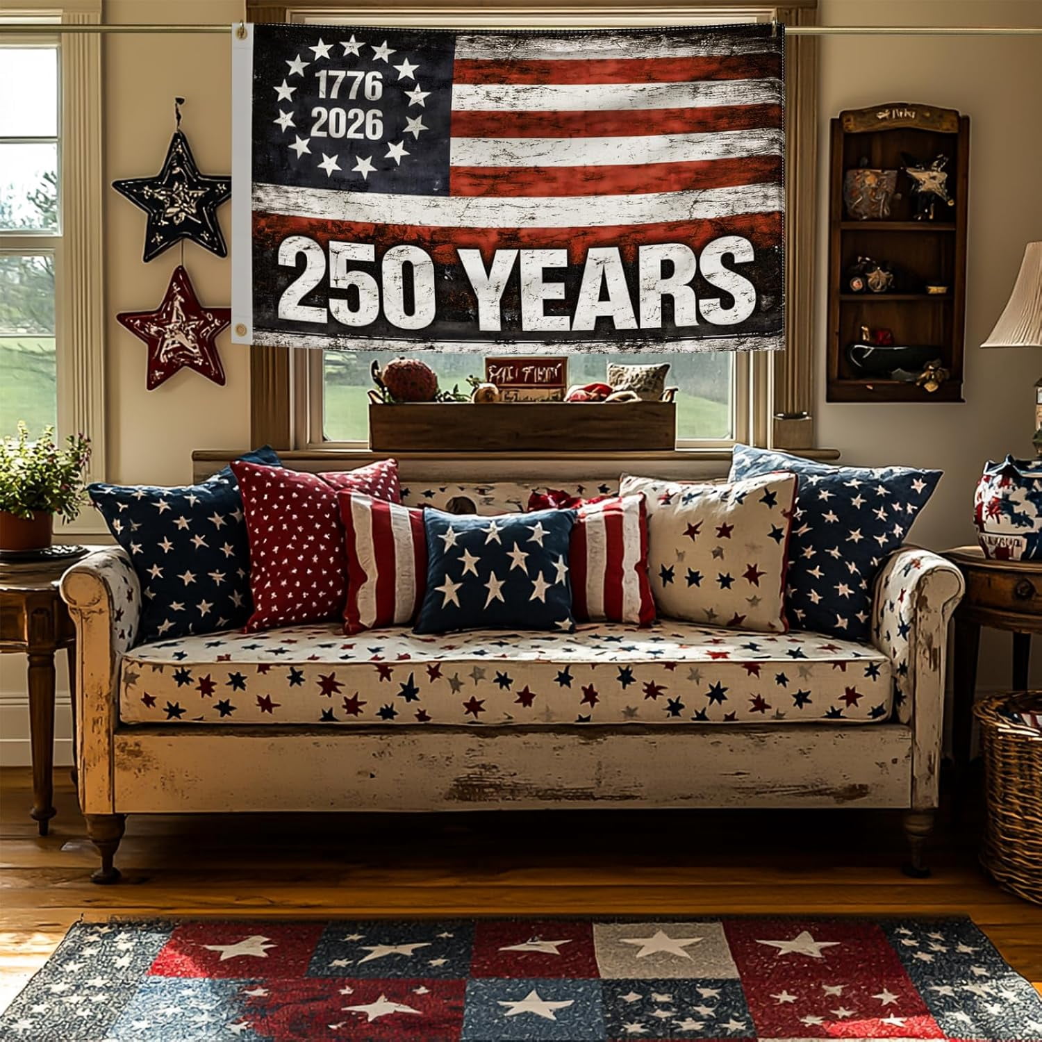 3x5 FT 250 Years Double Sided American Flag, 1776–2026 USA Flag for 250th Anniversary Birthday, Vintage Stars Patriotic Outdoor Indoor Flag for Home Yard Porch Wall Independence Day Decorations