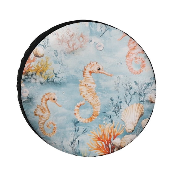 Camping Spare Tire Cover 12inch Under The Sea Seahorse Waterproof Polyester Wheel Protectors Wheel Covers Ocean Coral for Camper Truck Travel Trailer