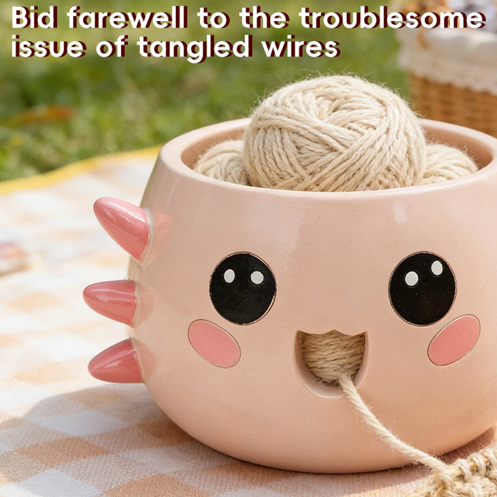 Cute Resin Crochet Yarn Bowl, Desktop Yarn Storage Organizer for Knitting & Craft - Pink