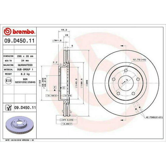 Brembo OE Premium UV Coated Front Rotor for Nissan Altima 2013-2016 - Part 09.D450.11