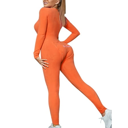 Lazybaby Women s Sexy Deep V Neck Butt Flap Pajamas Onesie Sexy Bodycon Bodysuit Long Sleeve One Piece Jumpsuit Rompers